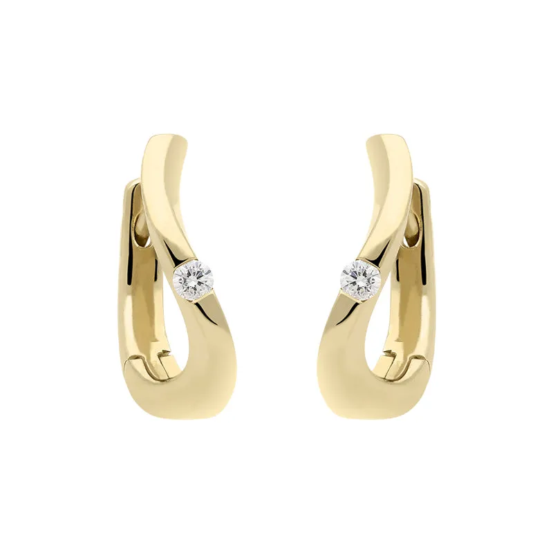 18ct Yellow Gold 0.10ct Diamond Curved Hoop Earrings