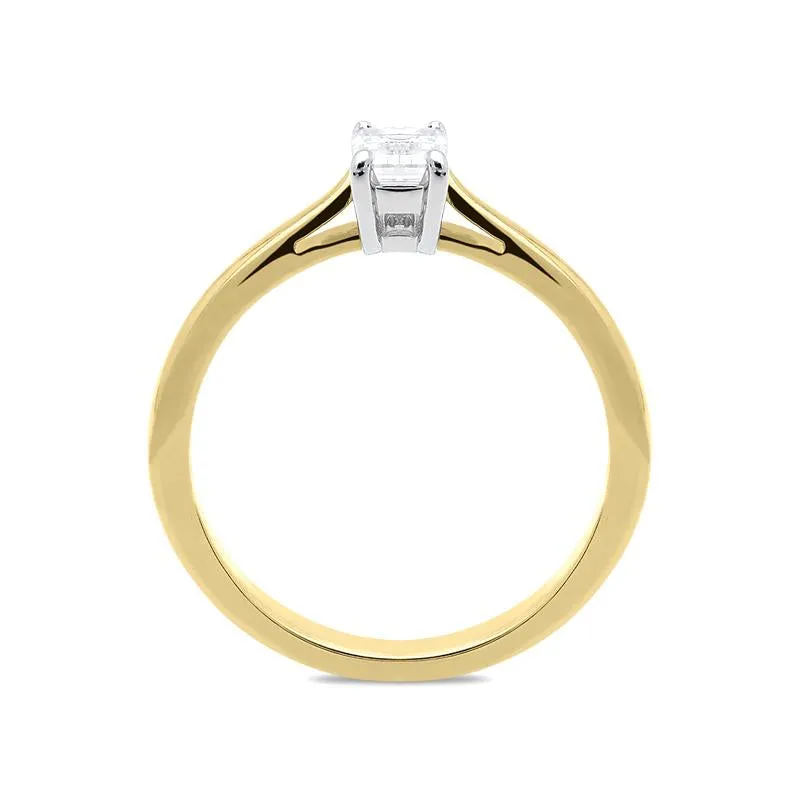 18ct Yellow Gold 0.46ct Diamond Emerald Cut Solitaire Ring