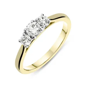 18ct Yellow Gold 0.49ct Diamond Brilliant Cut Claw Set Trilogy Ring