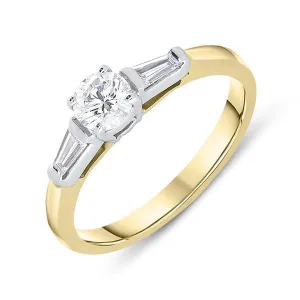 18ct Yellow Gold 0.50ct Diamond Baguette Cut Trilogy Ring
