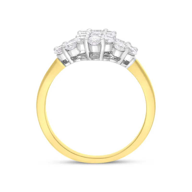 18ct Yellow Gold 1.32ct Diamond Cluster Ring D