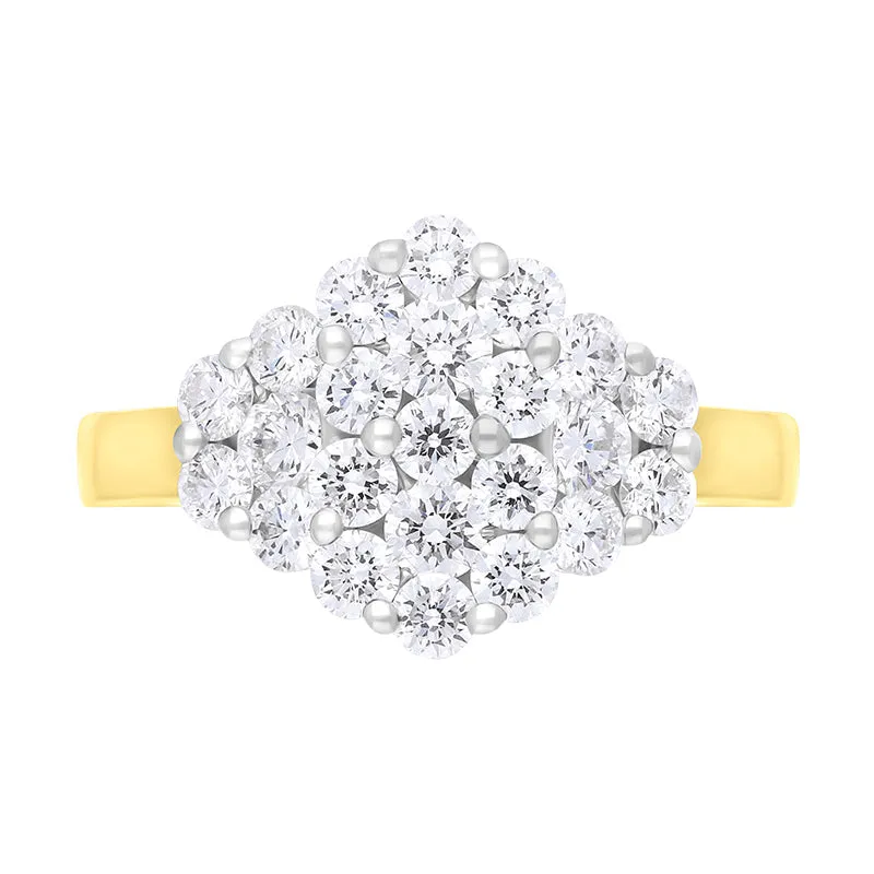 18ct Yellow Gold 1.32ct Diamond Cluster Ring D