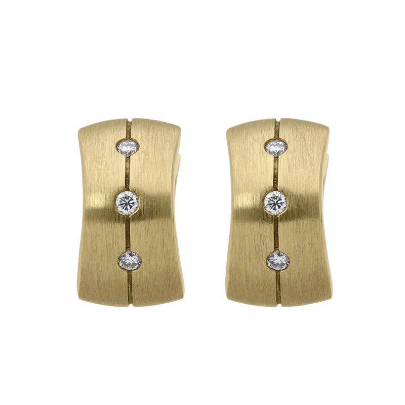 18ct Yellow Gold Diamond Engraved Satin Hoop Earrings