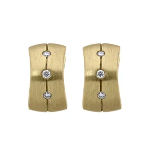 18ct Yellow Gold Diamond Engraved Satin Hoop Earrings