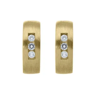 18ct Yellow Gold Diamond Satin Hoop Earrings