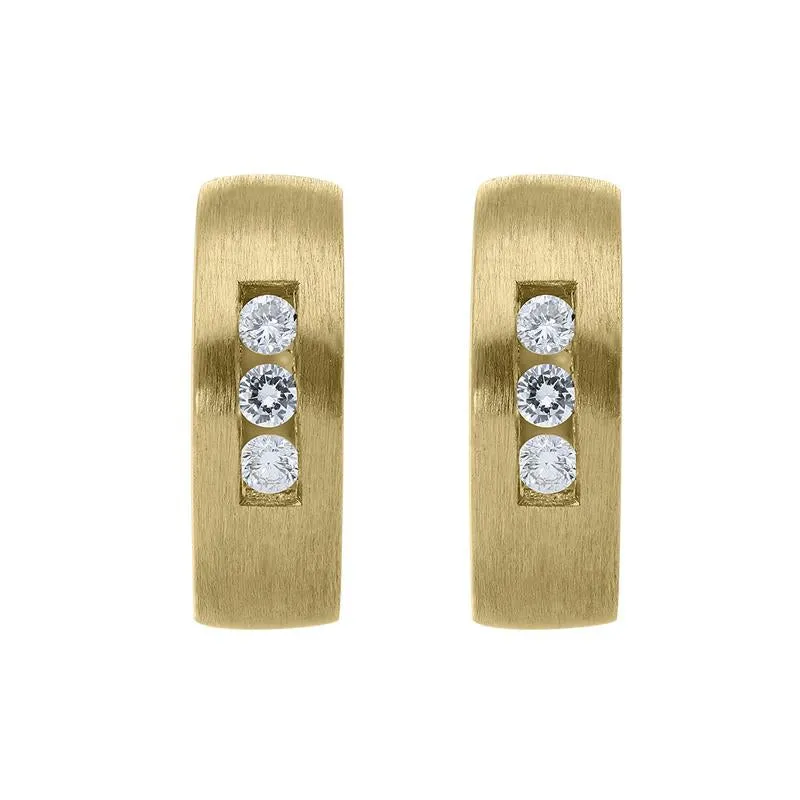 18ct Yellow Gold Diamond Satin Hoop Earrings