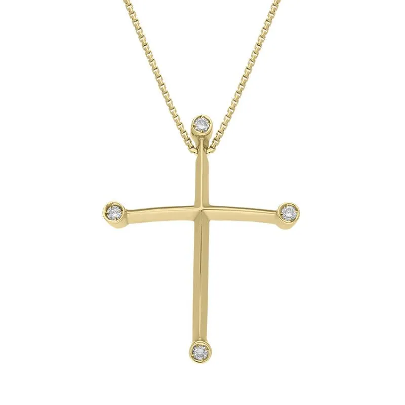 18ct Yellow Gold Diamond Set Curved Cross Necklace