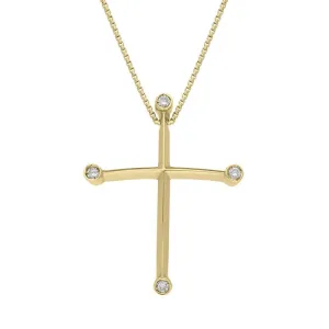 18ct Yellow Gold Diamond Set Curved Cross Necklace