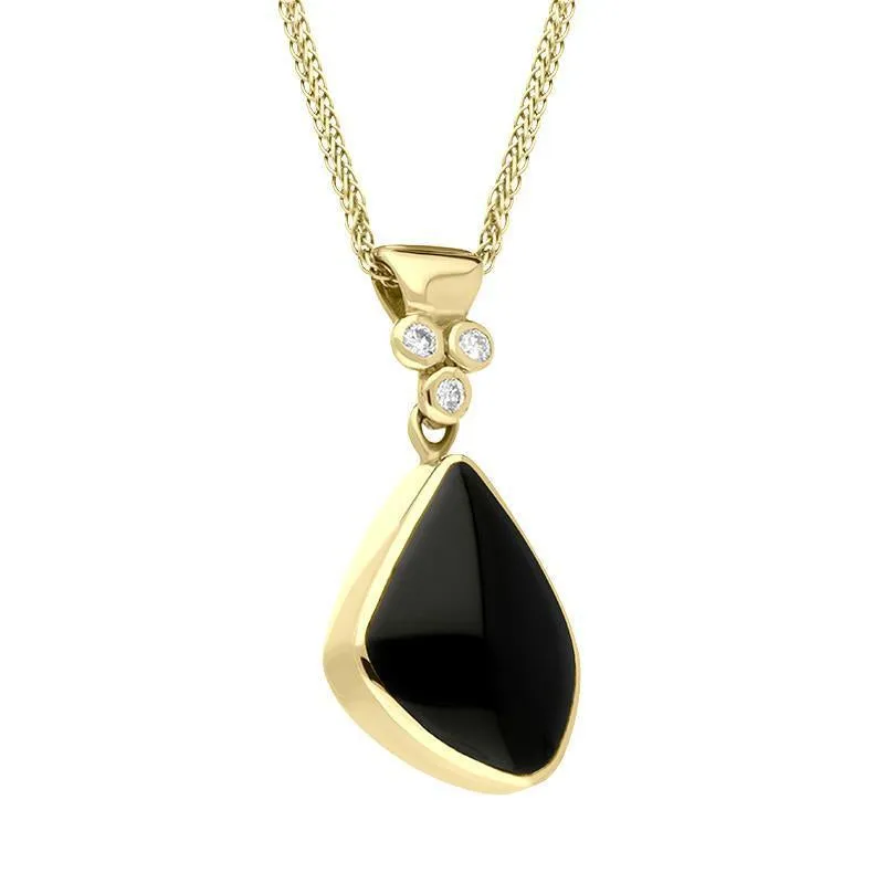 18ct Yellow Gold Whitby Jet 0.09ct Diamond Unique Offset Triangle Necklace