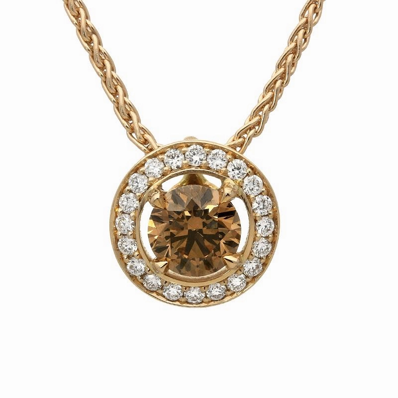 18ct Rose Gold 0.48ct Brown Diamond Halo Necklace