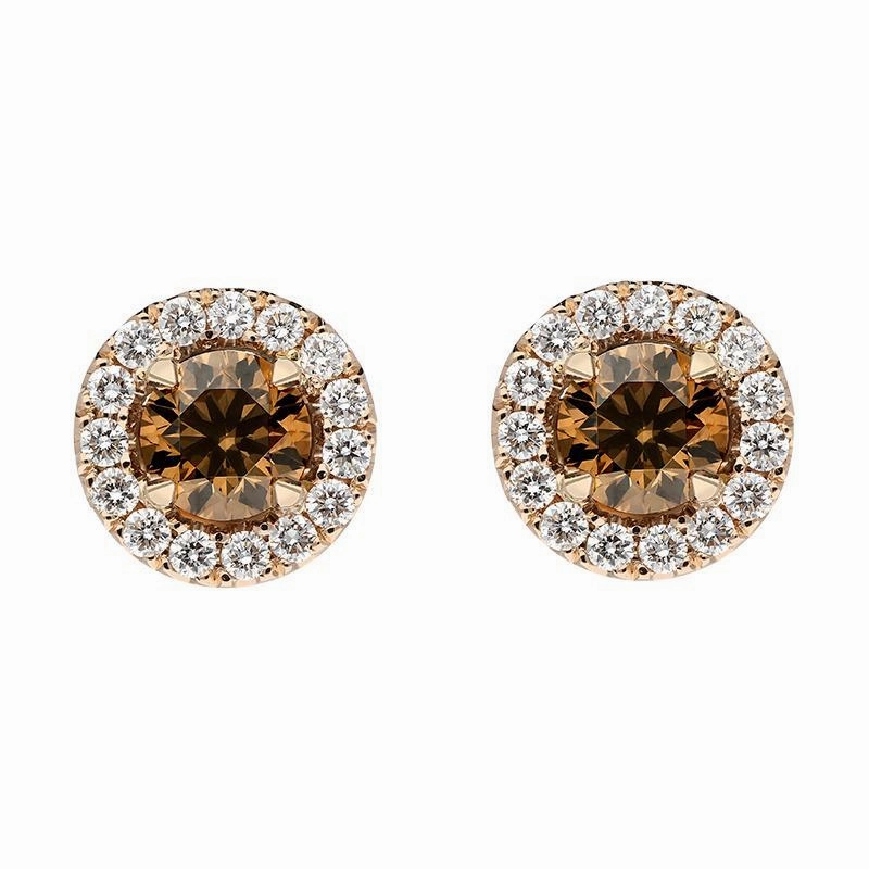 18ct Rose Gold Brown and White Diamond Round Cluster Stud Earrings