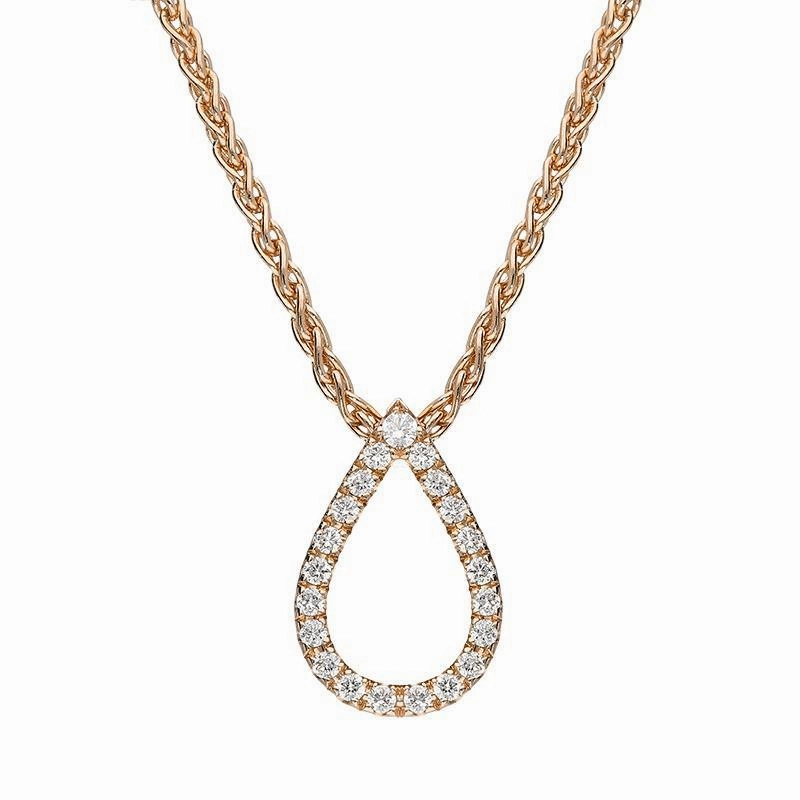 18ct Rose Gold Diamond Pave Set Pear Necklace