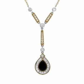 18ct White and Yellow Gold Whitby Jet 0.73ct Diamond Pear Drop Necklace