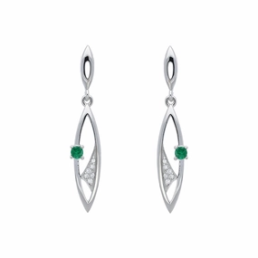 18ct White Gold 0.067ct Emerald Diamond Oval Stick Stud Earrings