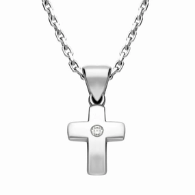 18ct White Gold 0.07ct Diamond Concave Cross Necklace