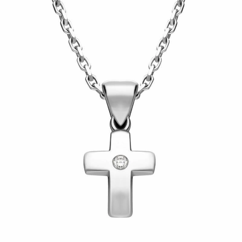 18ct White Gold 0.07ct Diamond Concave Cross Necklace