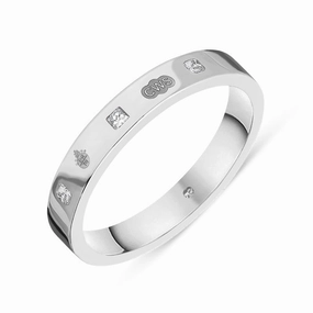 18ct White Gold 0.09ct Diamond Queen's Jubilee Hallmark Princess Cut 3mm Ring D