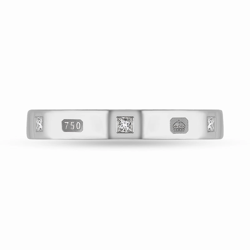 18ct White Gold 0.09ct Diamond Queen's Jubilee Hallmark Princess Cut 3mm Ring D