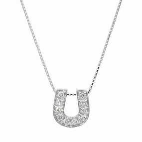 18ct White Gold 0.10ct Diamond Horseshoe Necklace