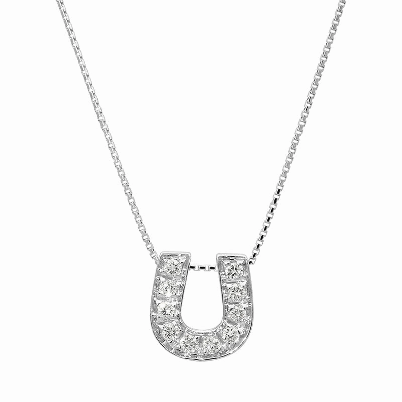 18ct White Gold 0.10ct Diamond Horseshoe Necklace