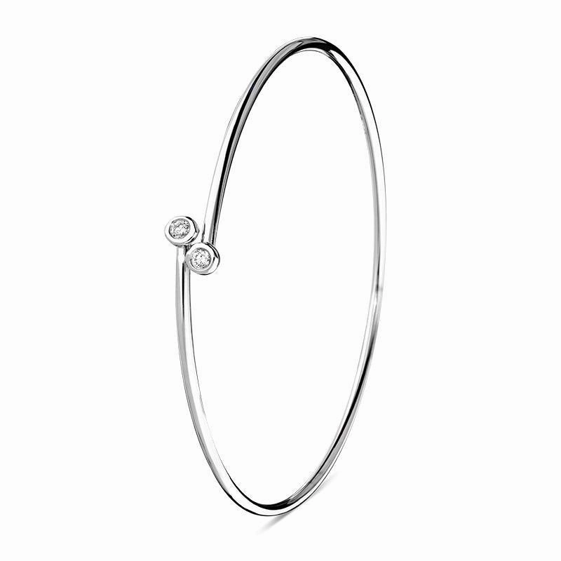 18ct White Gold 0.10ct Diamond Tube Set Crossover Bangle