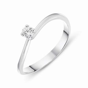 18ct White Gold 0.11ct Brilliant Cut Diamond Solitaire Twist Ring
