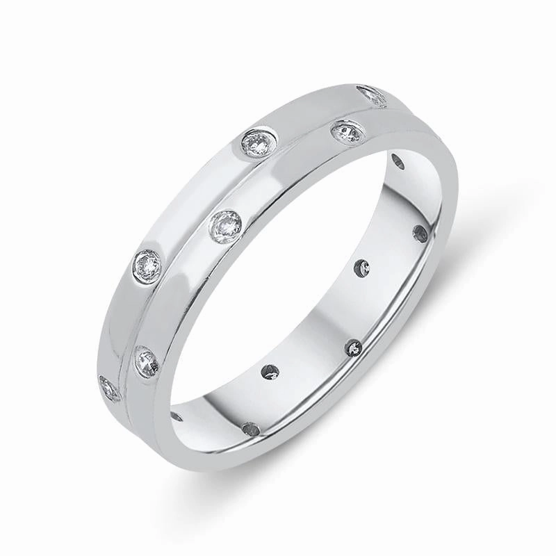 18ct White Gold 0.16ct Diamond 4mm Double Row Wedding Ring D