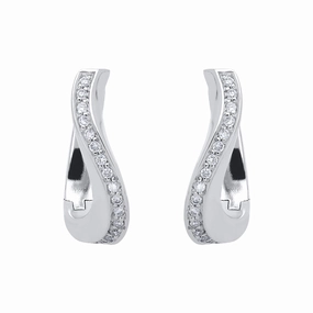 18ct White Gold 0.17ct Diamond Curved Hoop Earrings