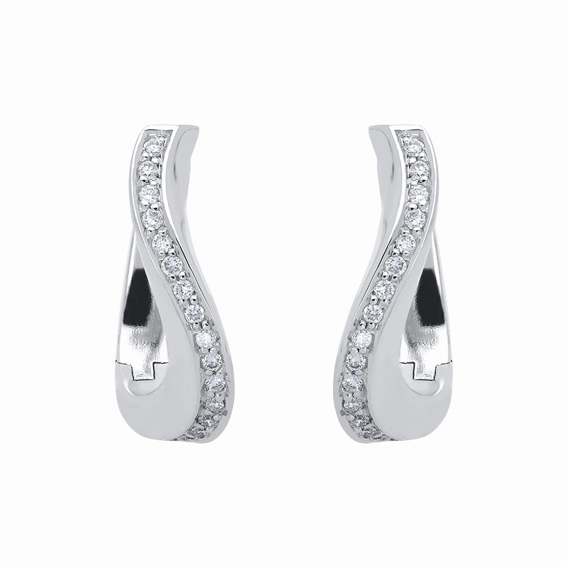 18ct White Gold 0.17ct Diamond Curved Hoop Earrings