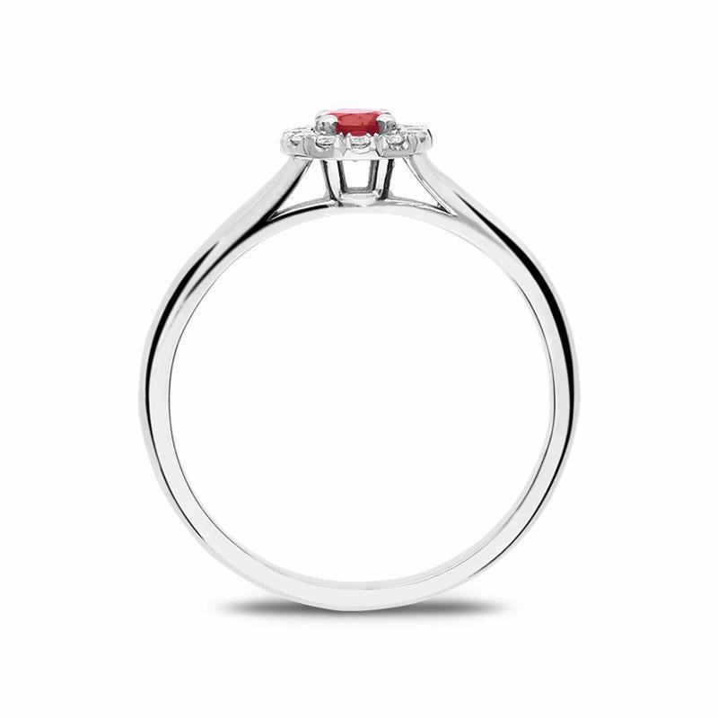 18ct White Gold 0.22ct Ruby Diamond Halo Ring D