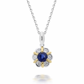 18ct White Gold 0.26ct Sapphire 0.14ct Diamond Floral Cluster Necklace