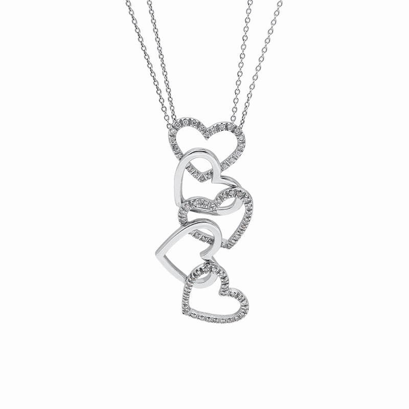 18ct White Gold 0.30ct Diamond Five Heart Necklace