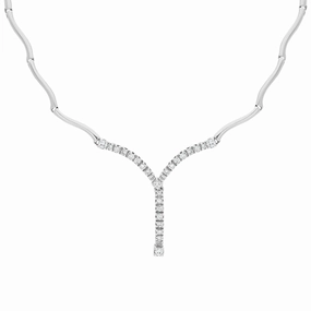 18ct White Gold 0.33ct Diamond Curved Bar Link Necklace D