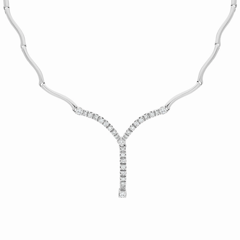 18ct White Gold 0.33ct Diamond Curved Bar Link Necklace D