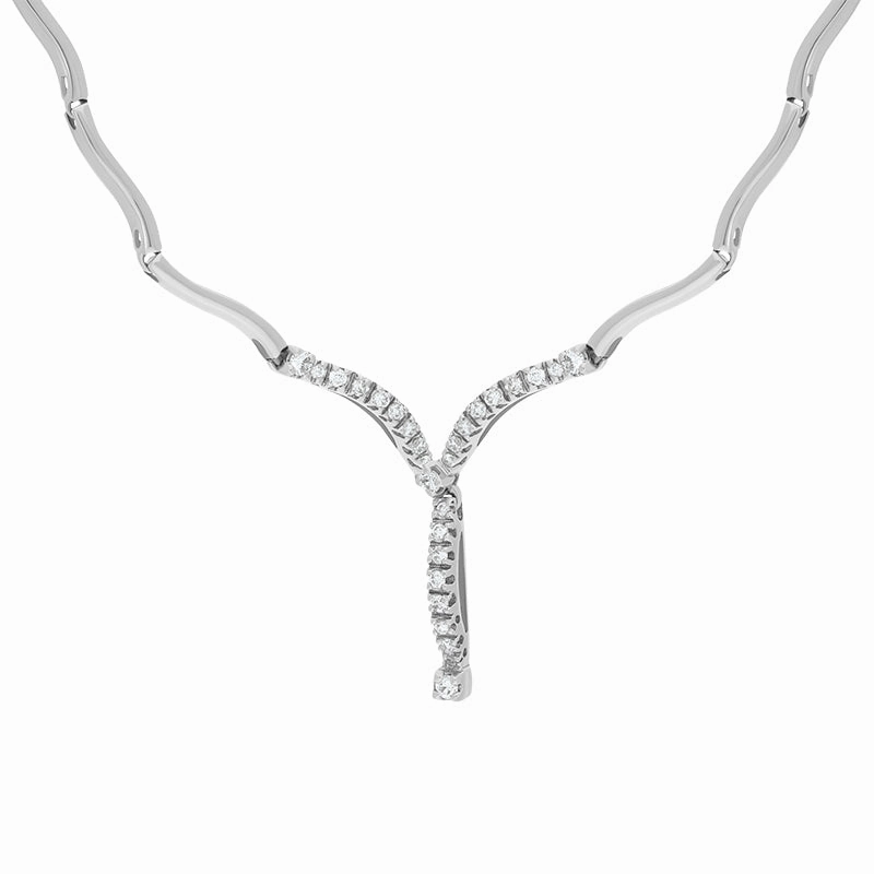 18ct White Gold 0.33ct Diamond Curved Bar Link Necklace D