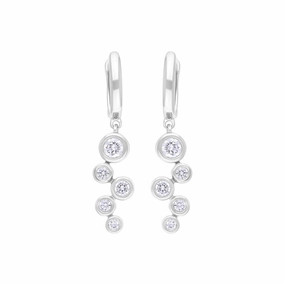 18ct White Gold 0.39ct 5 Stone Diamond Bubble Drop Hoop Earrings