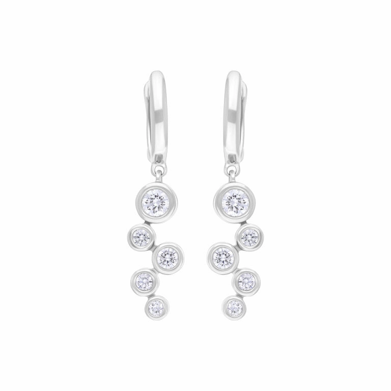 18ct White Gold 0.39ct 5 Stone Diamond Bubble Drop Hoop Earrings