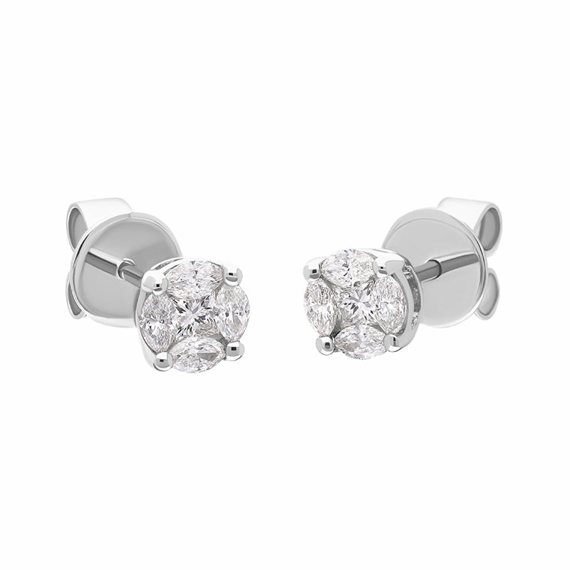 18ct White Gold 0.39ct Diamond Princess and Marquise Cut Cluster Stud Earrings