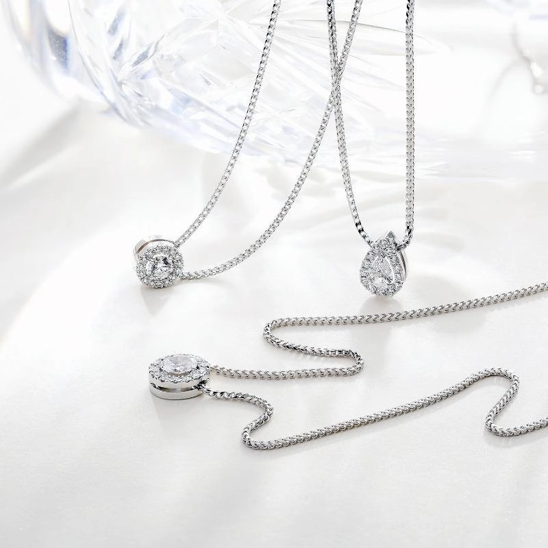18ct White Gold 0.40ct Diamond Pave Pear Necklace
