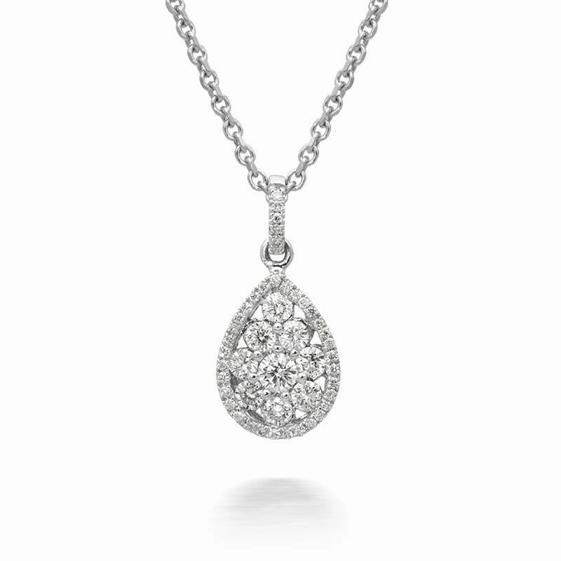 18ct White Gold 0.41ct Diamond Cluster Pear Necklace