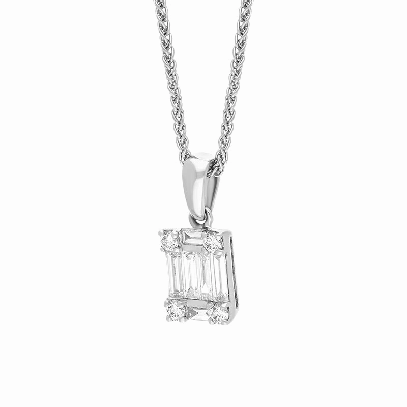 18ct White Gold 0.42ct Diamond Round Brilliant and Emerald Cut Cluster Pendant