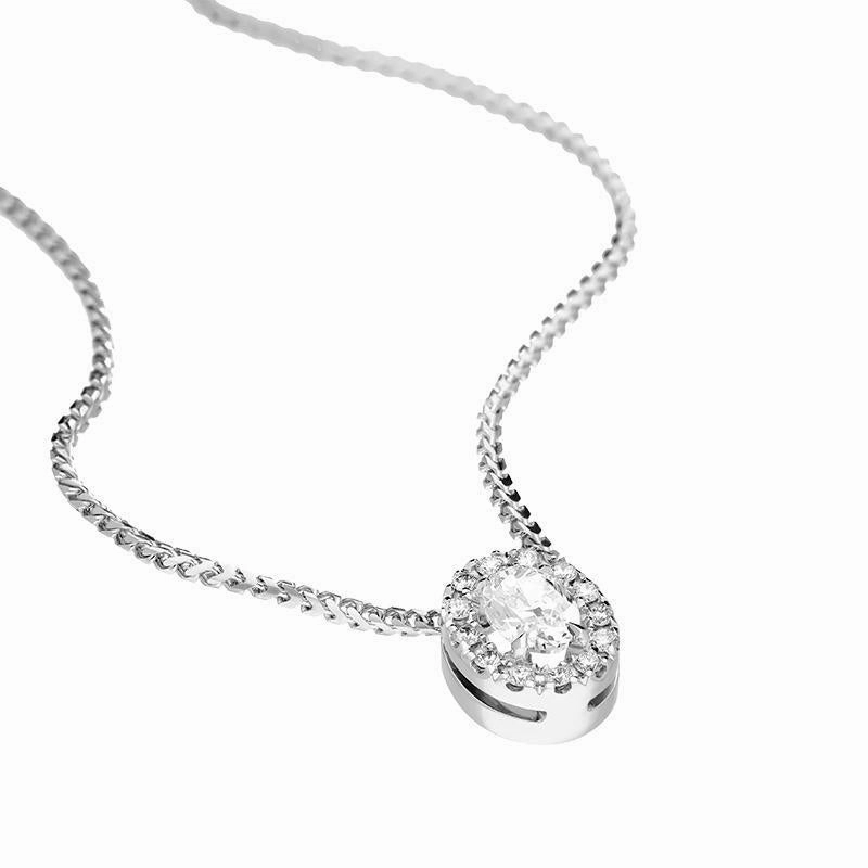 18ct White Gold 0.44ct Diamond Pave Oval Necklace