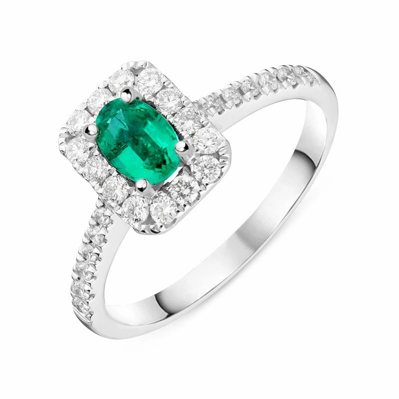 18ct White Gold 0.44ct Emerald 0.37ct Diamond Oval Cut Ring