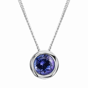 18ct White Gold 0.46ct Tanzanite Round Necklace