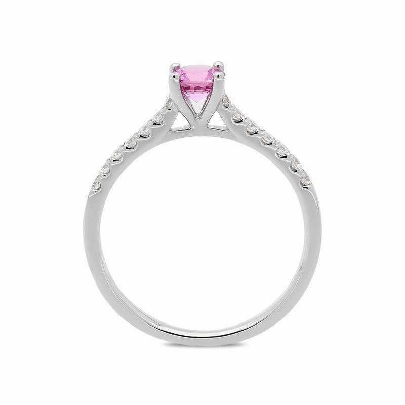 18ct White Gold 0.47ct Pink Sapphire Diamond Round Ring D