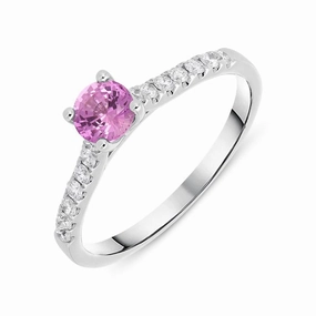 18ct White Gold 0.47ct Pink Sapphire Diamond Round Ring D