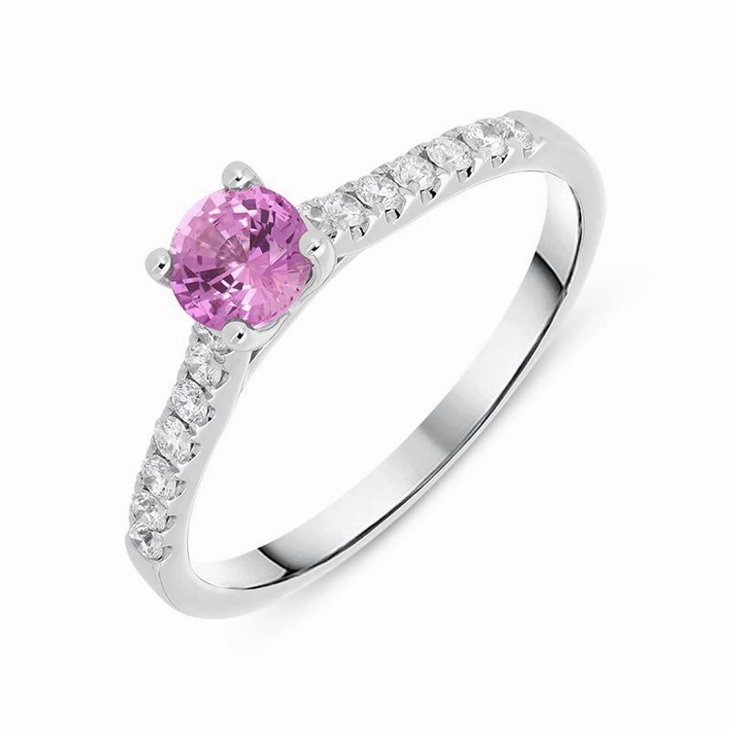 18ct White Gold 0.47ct Pink Sapphire Diamond Round Ring D