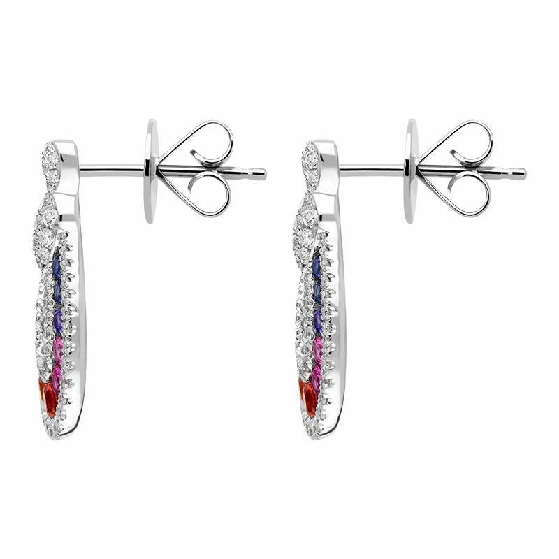 18ct White Gold 0.52ct Mixed Sapphire 0.81ct Diamond Open Pear Drop Earrings