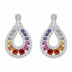 18ct White Gold 0.52ct Mixed Sapphire 0.81ct Diamond Open Pear Drop Earrings