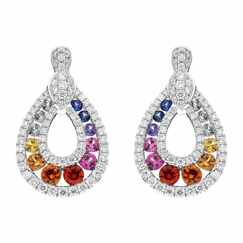 18ct White Gold 0.52ct Mixed Sapphire 0.81ct Diamond Open Pear Drop Earrings